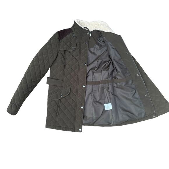 Laundry By Design Quilted Barn Jacket Chore Coat Size M Fleece Collar Olive Grn - Picture 3 of 6